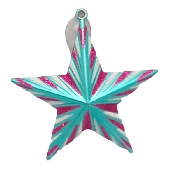 Christmas Star Ornament Blue 5" Matte Glitter Sparkle Design - Picture 3 of 4